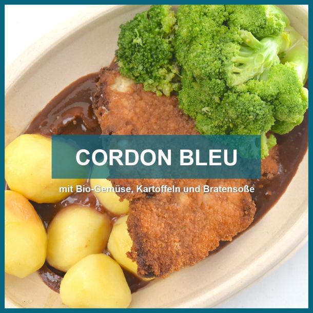 Cordon Bleu mit Bio-Gemüse und Kartoffeln in Bratensoße